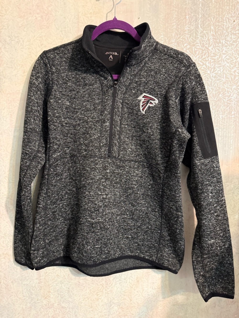 Men's Antigua Heather Black Atlanta Falcons Fortune‎ Quarter Zip Pullover Sz M